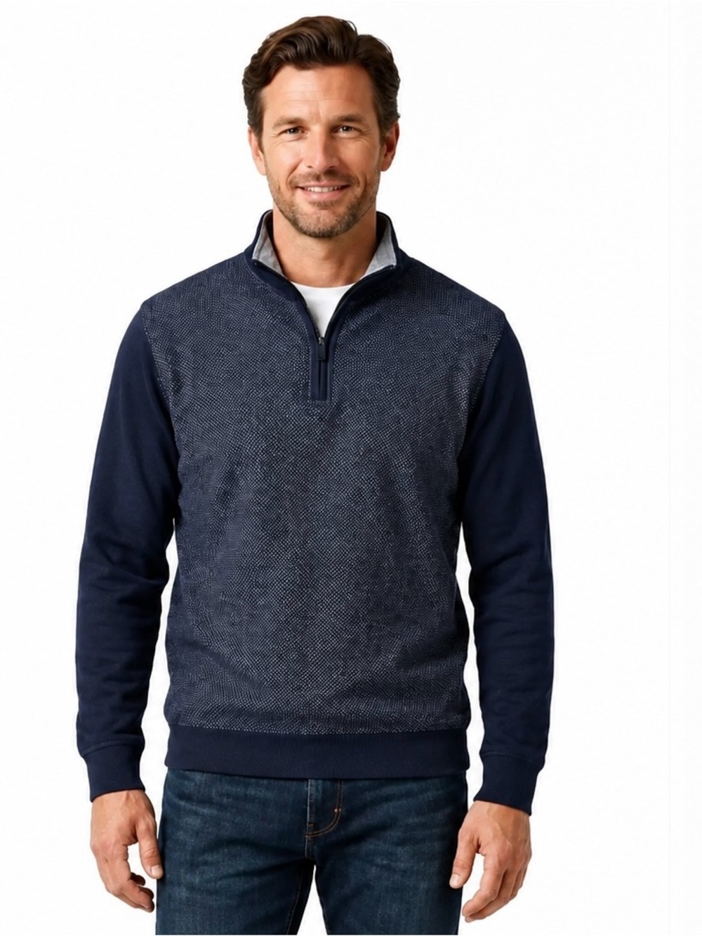 Ted Baker Men's Navy Zip-Up Pull Over Mock Neck Sweater